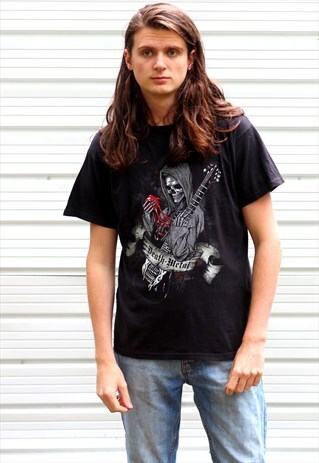 1990'S VINTAGE BLACK GRAPHIC DEATH METAL PRINT T-SHIRT