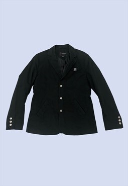 Black Cotton Smart Casual Popper Blazer Jacket 