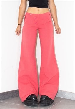 Deadstock Vintage Y2k Coral Linen Cotton Flared Trousers