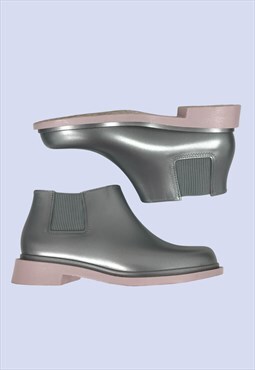 Silver Metallic Rubber Ankle Chelsea Vegan Wellington Boots