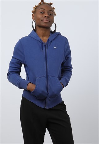 VINTAGE NIKE SMALL BLUE EMBROIDERED LOGO ZIPPED SWEATSHIRT
