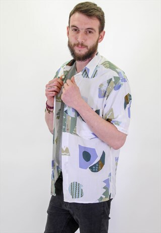 VINTAGE CRAZY ABSTRACT FESTIVAL PATTERN FESTIVAL SHIRT XL