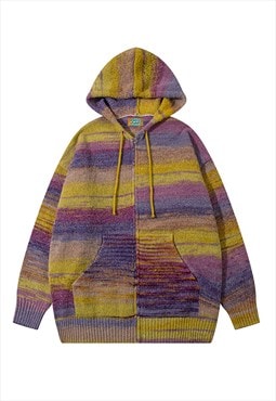 Knitted hoodie striped jumper gradient zipup pullover purple