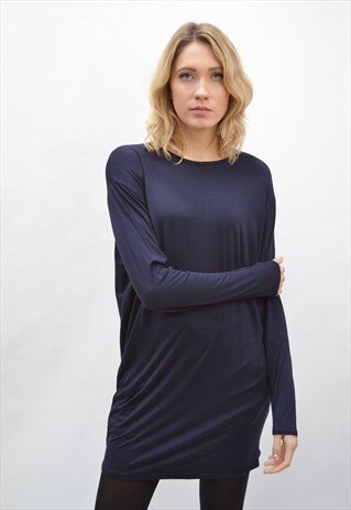 PURE COTTON LONG T-SHIRT TOP (NAVY)