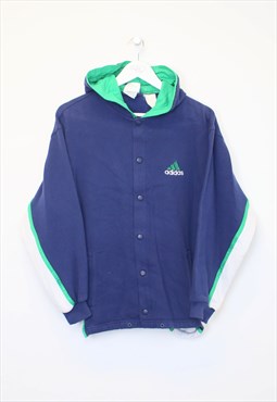 Vintage Adidas full button up hoodie in navy. Best fits M