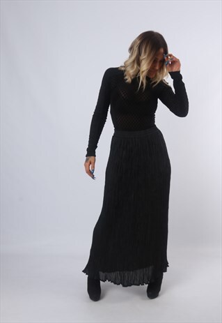 CRINKLE SKIRT PLAIN HIGH WAISTED LONG VINTAGE UK 10-12 (GV4A