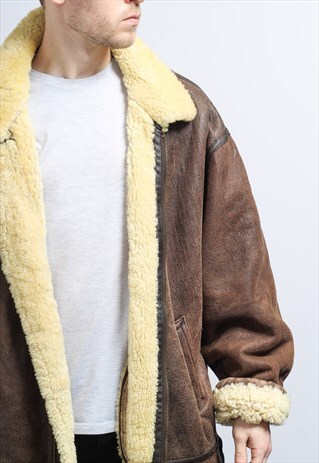 VINTAGE SUEDE AVIATOR FLEECE SHEEPSKIN JACKET