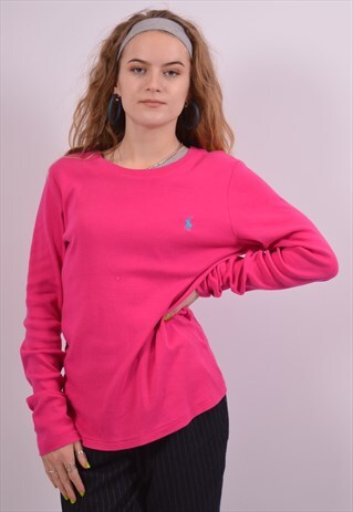 RALPH LAUREN WOMENS VINTAGE TOP LONG SLEEVE LARGE PINK 90S