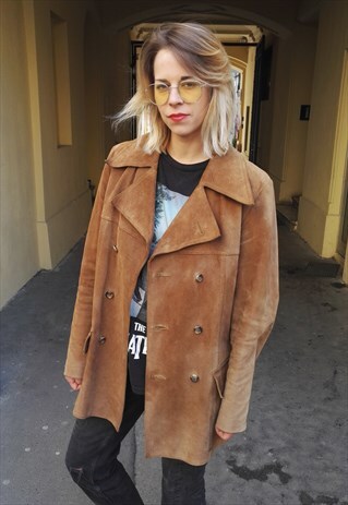 VINTAGE 90' BROWN SUEDE UNISEX COOL BOHO BROWN COAT