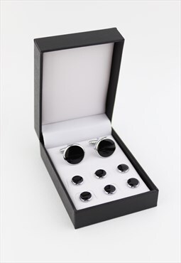 Black & Silver Tuxedo Cufflink & Studs Set