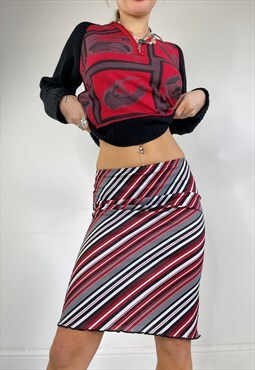 Vintage Y2k Skirt Midi Striped Low Rise Funky 90s Long 2000s