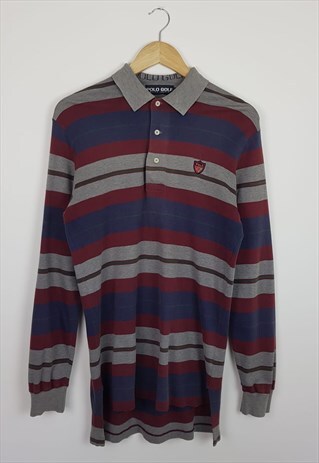 VINTAGE RALPH LAUREN STRIPED POLO GOLF POLO SHIRT GREY
