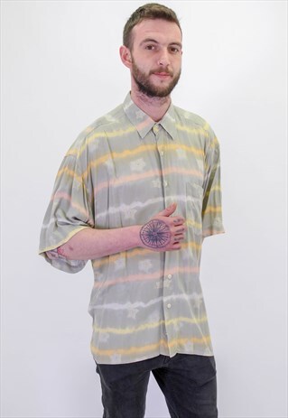 VINTAGE CRAZY ABSTRACT FESTIVAL PATTERN SHIRT IN XL