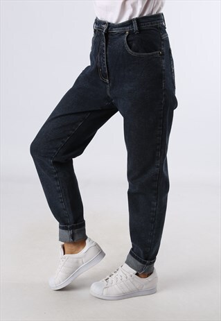 HIGH WAISTED DENIM JEANS STRETCH TAPERED UK 12 (K84P)