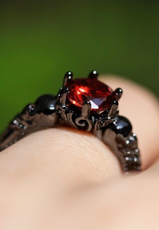 CRYPT KEEPER RED STONE GOTHIC SKULL RING
