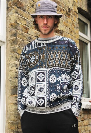 VINTAGE / 80'S / BLUE PATTERNED JUMPER
