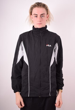 FILA MENS VINTAGE TRACKSUIT TOP JACKET SMALL BLACK 90S