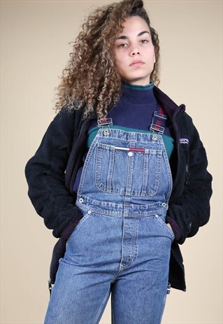 VINTAGE 90S MID BLUE TOMMY HILFIGER LONG DUNGAREES