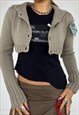 VINTAGE Y2K CARDIGAN CROPPED KNIT JUMPER KHAKI FAIRYCORE 90S