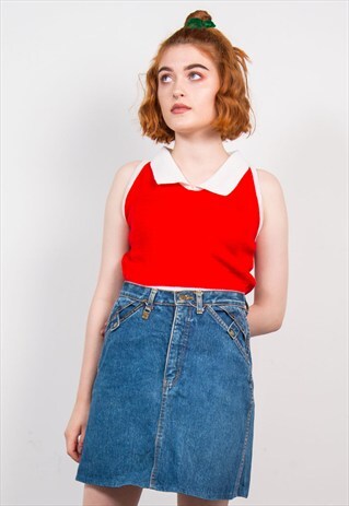 VINTAGE 70'S RED KNIT COLLARED TOP