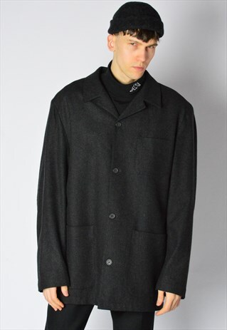 VINTAGE 90S GREY MINIMALIST WOOL BLEND LIGHTWEIGHT JACKET