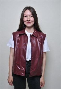 Y2k button up vest, faux leather sleeves jacket