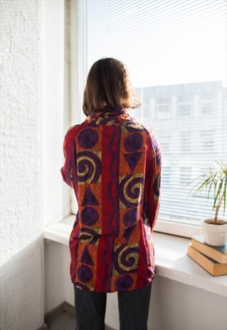 VINTAGE 70'S MULTICOLOUR ABSTRACT PRINT TURTLE NECK VISCOSE
