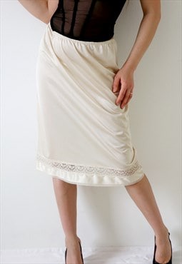 Vintage Slip Midi Skirt 80s 90s Underskirt Satin Lace Skirt