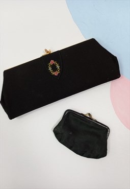 80's Vintage Clutch Bag Purse Black Multi
