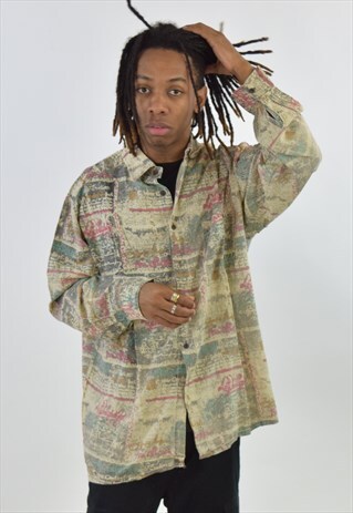 VINTAGE 90S CREAM PATTERNED SHIRT