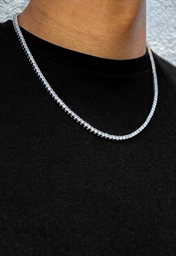 54 Floral 5mm 24" Diamond Iced Curb Necklace Chain - Silver