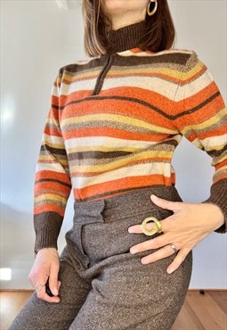 1990's vintage orange and brown cashmere blend knit pullover