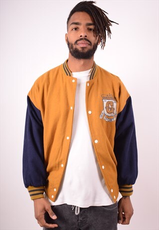 MENS VINTAGE VARSITY JACKET MEDIUM BROWN 90S