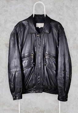 Vintage Livetree Black Leather Jacket Genuine Real XL