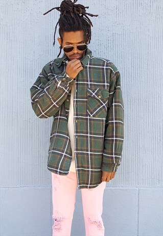 90S HERITAGE SKATER PLAID FLANNEL SHERPA LINED SHIRT JACKET