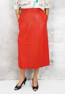 Red leather vintage skirt from 80's