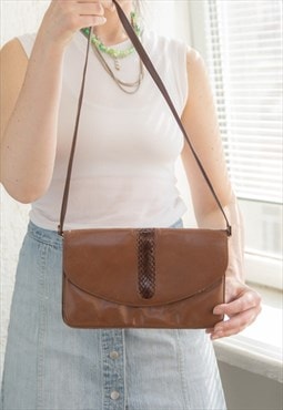 Vintage 80's Brown Snake Skin Looks Detailed Shoulder Bag