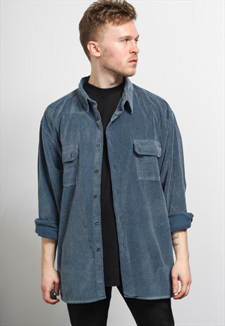 VINTAGE CORDUROY CORD SHIRT BLUE