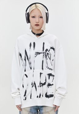 Graffiti hoodie punk slogan pullover grunge jumper in white