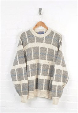 Vintage Pendleton Knitted Jumper Wool Cream/Grey Medium