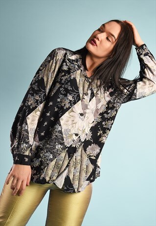 VINTAGE 90'S RETRO FLORAL PRINT OVERSIZED SHIRT TOP