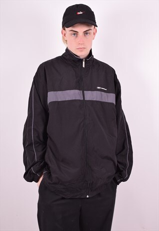 REEBOK MENS VINTAGE TRACKSUIT TOP JACKET LARGE BLACK 90'S