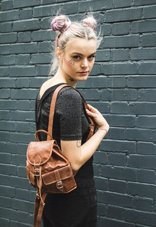 SMALL RUCKSACK BACKPACK IN BROWN TOFFEE LEATHER