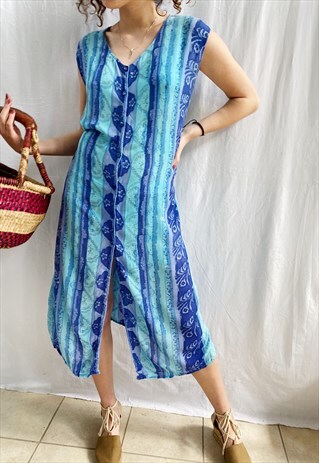 VINTAGE 90S ETHNIC BOHEME PRINT FESTIVAL MAXI BEACH DRESS