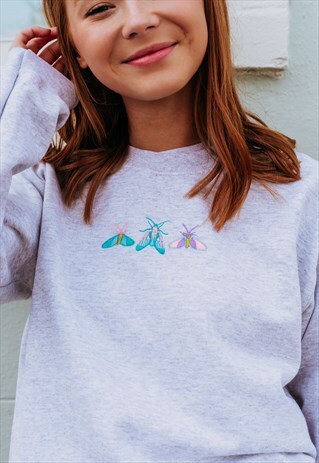 EMBROIDERED TRIO OF COLOURFUL MOTHS SWEATER