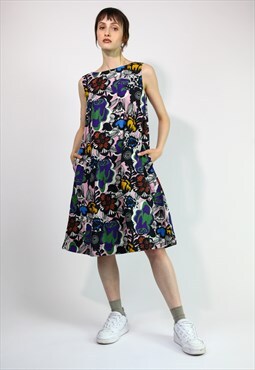 Marimekko Uniqlo Flower Pattern Midi Dress Multi 