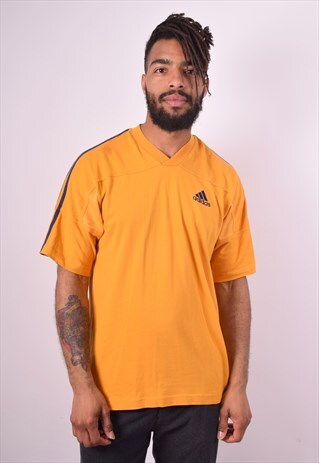 ADIDAS MENS VINTAGE T-SHIRT TOP LARGE YELLOW 90S