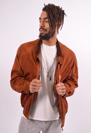 MENS VINTAGE SUEDE BOMBER JACKET MEDIUM BROWN 90S