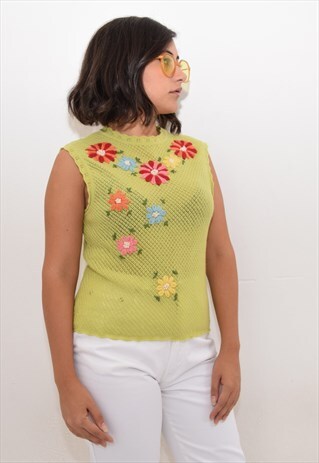 VINTAGE MOSCHINO GREEN FLORAL KNIT TOP
