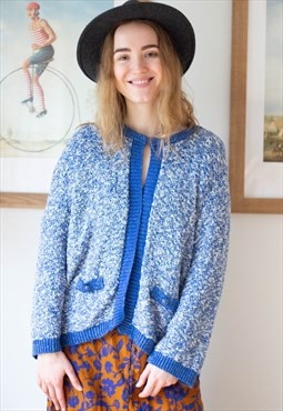 Blue and white knitted cardigan